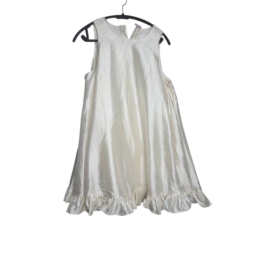 MABLE Champagne Satin Ruffle‎ Hem Trapeze Mini Dress  Ivory Cream